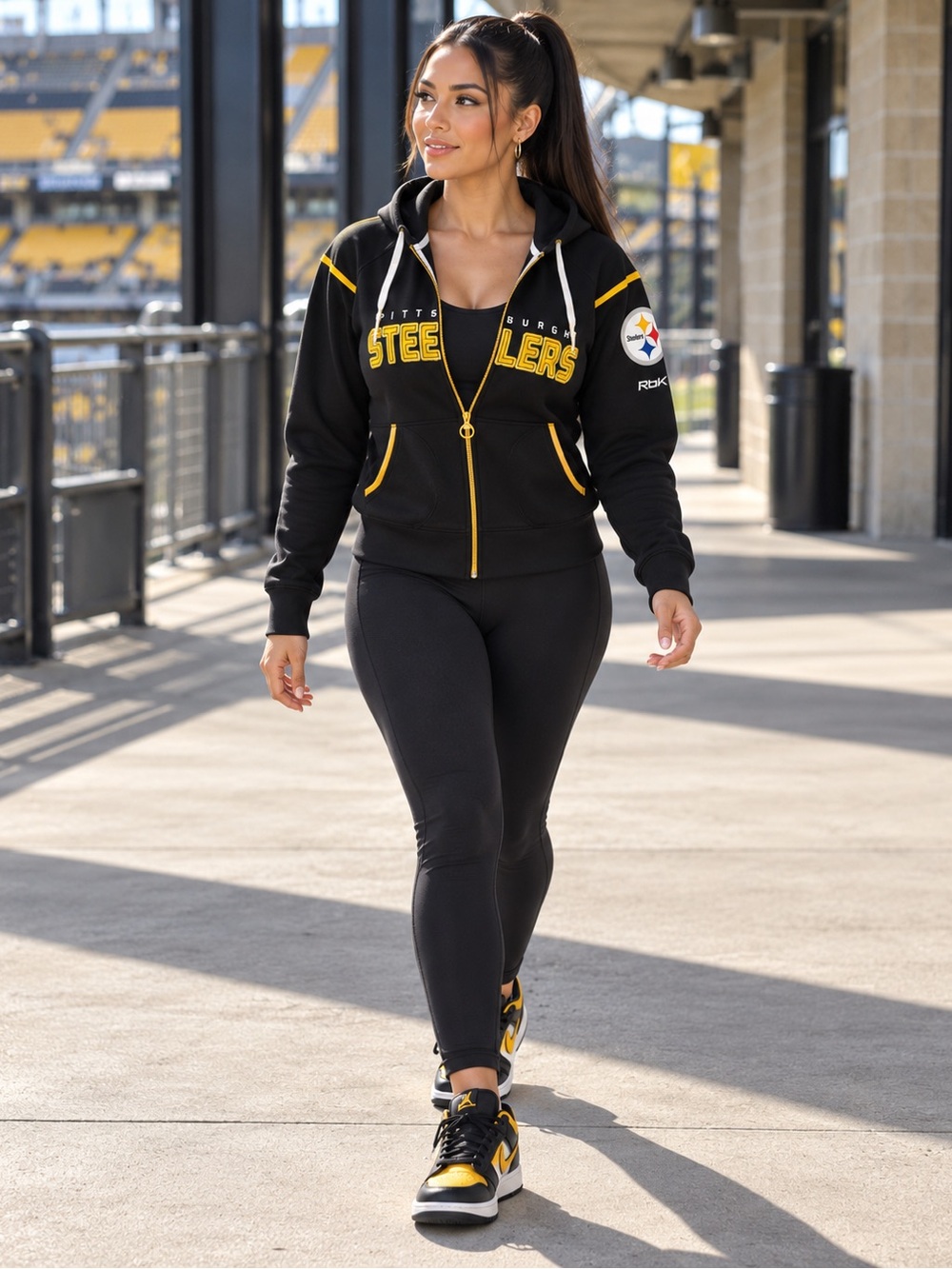 Reebok Women's Black and Yellow Steelers Zip Hoodie